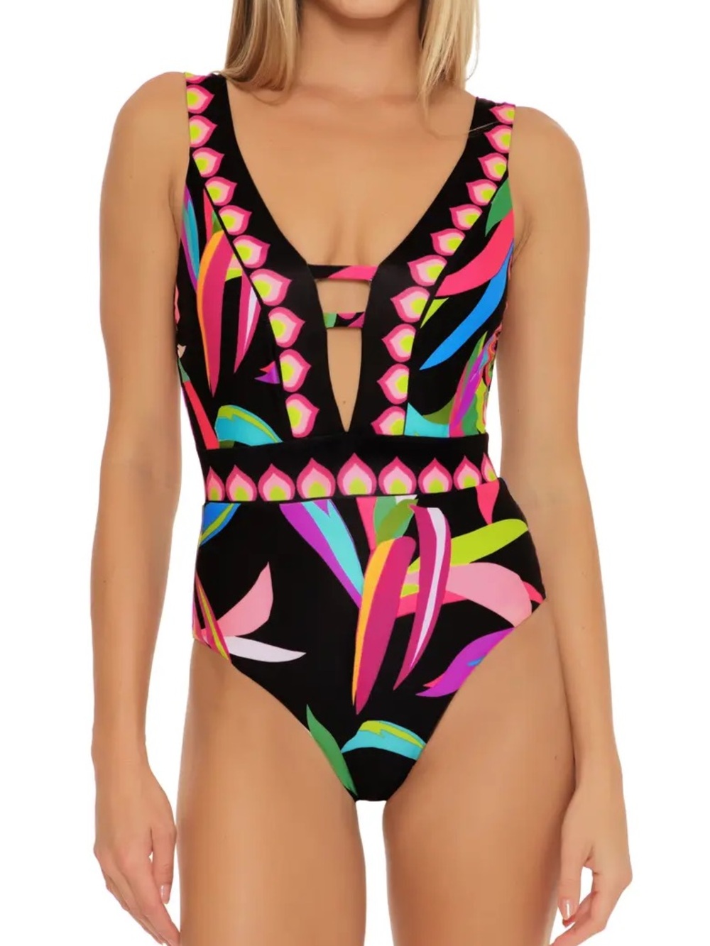 Trina Turk Birds of Paradise - Women's Plunge Neck One Piece Swimsuit -10